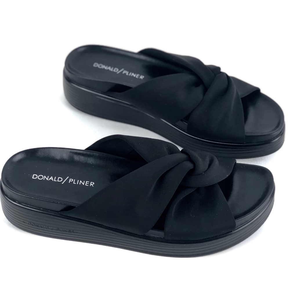 NEW Donald Pliner Folley Twisted Flats Slides Black Sandals